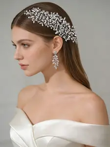 Silver Color Rhinestone Vine Hair Band, Wedding Evening Headpiece, Maid of Honor Party Side Forehead Decoration, Luxurious Photo Shoot Accessory, Tiara