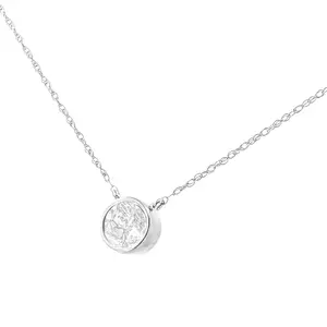10K White Gold 1/3 Cttw Round-Cut Diamond Bezel 18" Pendant Necklace