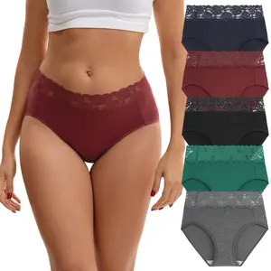 INNERSY Women's Cotton Lace Briefs 5-Pack Panties Mix And Match Black Bikini