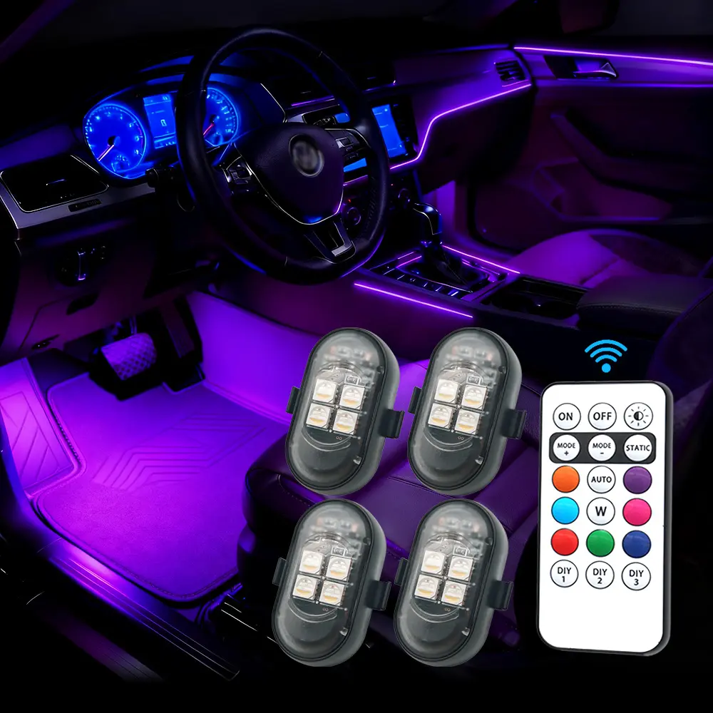 4PCS Upgrade 4LEDs Wireless LED Strobe Lights with Remote Control, USB Charge Waterproof Anti-Collision Led Emergency Warning Lights for Car Motorcycle Drone Aircraft Bike