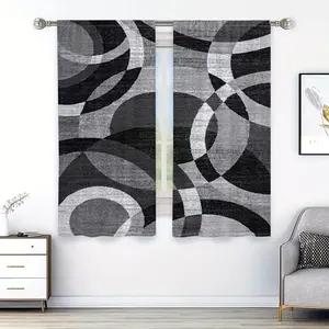 2 pieces of modern art geometric circle printed curtains, made of polyester with semi-transparent texture, machine washable, suitable for bedrooms, living rooms and home decoration curtains