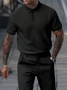 Men's Waffle Polo Shirt & Long Pants Set, Outfit, Menswear Minimalist Casual Business Style, Summer Daily Wear, Perfect Gift for Friends
