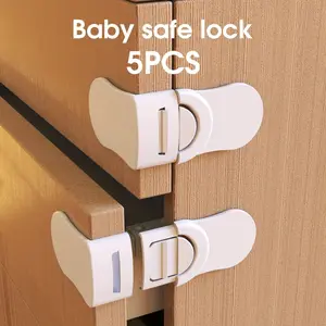 5 Child Safety Locks for Cabinets & Drawers, Easy Installation No Drilling Required, Baby Proof Kitchen System with Strong Adhesive Tape