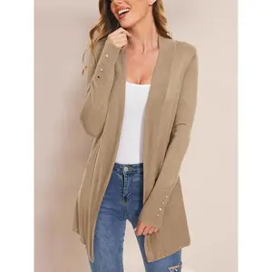 Women’s plain long-sleeve button-front cardigan sweater, casual open-front cardigan for autumn and winter Knitwear? Clothing for Daily Wear