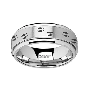 Deer Tracks  Engraved - Spinning Tungsten Ring - Laser Engraved - Tungsten Carbide Wedding Band - 8mm