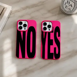 Simple & Sophisticated Yes-No Black English Fashion Couple Smartphone Case, Personality Soft Cover for iPhone 17/16/15/14/13/12/11 Pro Max Plus Air & SS Galaxy S25/S24/S23, Cellphone Protector Handheld Accessories, Christmas Holiday Gift, Casing, Shockpro