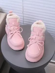 Fashion Cotton Boots, Fleece Lined Warm Butterfly Knot Design, Anti-Slip Durable Sole, Winter Footwear for Kids, Bonfire Cute Winter Boots