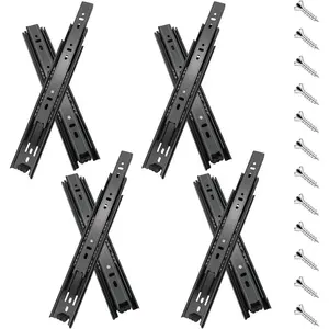 22 Inch Full Extension Ball Bearing Drawer Slides 4 Pairs (8pcs) Side Mount 3-Fold Metal Black Drawer Runners 100 LB Capacity for File Cabinet Kitchen Wardrobe Dresser Glides