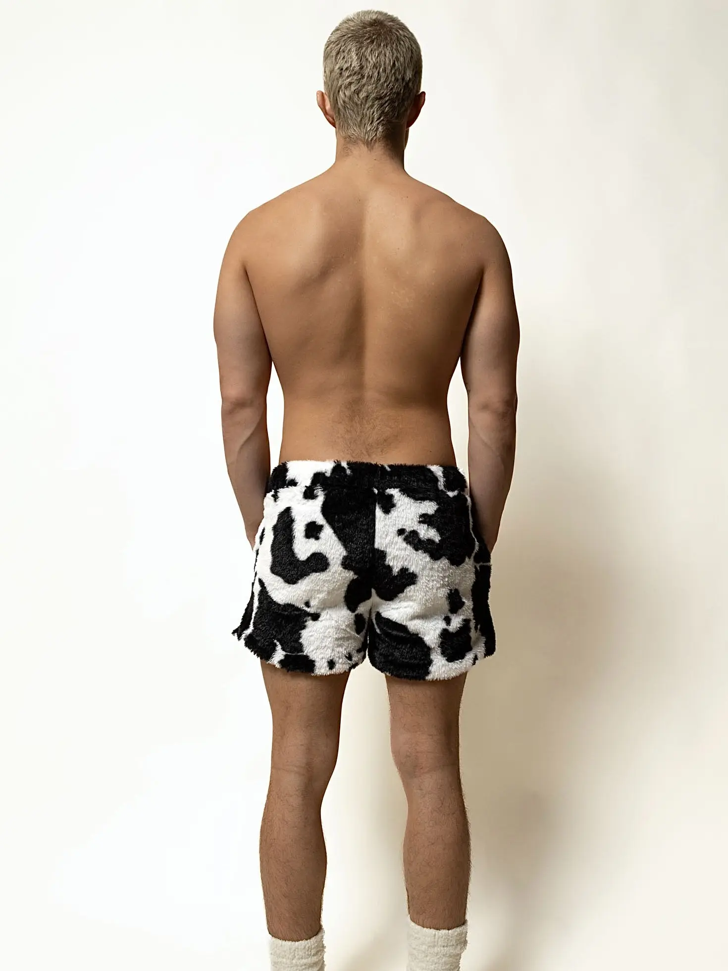 tricki | Cow Print Fur Shorts - Fluffy, Cozy, Minky, Fitted, Fuzzy