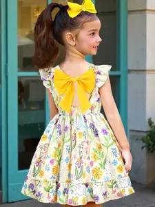 Girls Easter Dress with Rabbit Floral Print, Sweet Butterfly Knot Design, Princess Skirt for Birthday Party, Travel, School, Valentine's Day