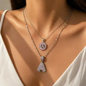 FAITHOPIA 2 Pack Initial Pendant Necklaces  Women, Pink Cubic Zirconia Alphabet Necklace Set, A-Z Letter Charm Jewelry, Dainty Layered Necklaces, Fashion Gift  Birthday, Party, Everyday Wear for