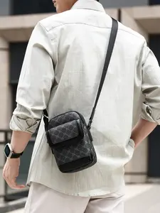 Men's Fashion Monogram Mini Crossbody Bag, Water-Resistant PU Leather Sling Purse, Multiple Pockets, Casual Shoulder Bag for Travel and Daily Use, Multifunctional Portable Bag, Waterproof Chest Bag