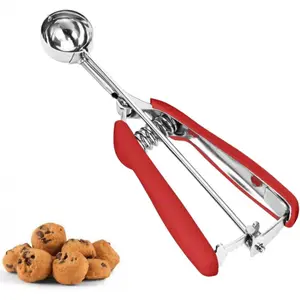 Cookie Scoop for Baking, Ice Cream Scoop, 2Tsp/10ml/0.34oz, 18/8 Stainless Steel, Mini Cookie Dough Scoop with Non-slip Grip (Red,Black)