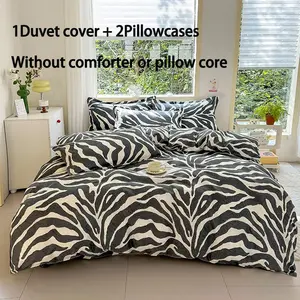 3-Piece Zebra Print Bedding Set, Breathable and Super Soft, Includes 1 Duvet Cover and 2 Pillowcases, Suitable for All Seasons