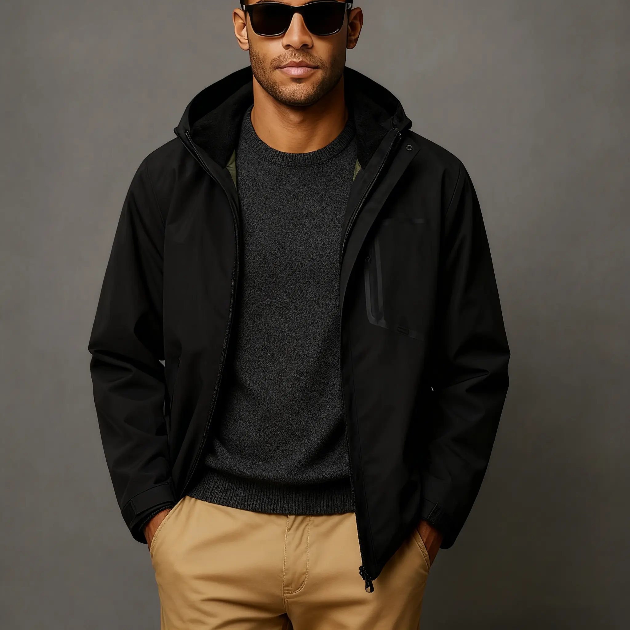 COOFANDY Menswear Men's Detachable Long Sleeve Casual Coat - 3-Season Wear, Windproof, Waterproof, With Pockets, Coats, Jacket