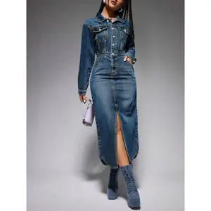 218621# Women's Denim Long Sleeve Dress Can be used with raincoat