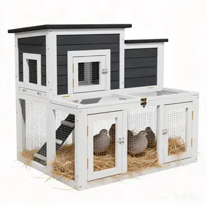2 Tier Large Outdoor Wooden Quail Cage Rabbit Hutch Chicken Coop with Run & Ramp