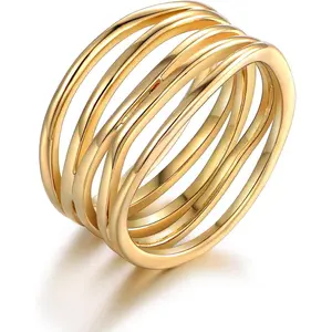 Women's 18K Gold Plated Interlocked Stackable Statement Ring, Fashion Stackable Statement Multi Ring, Sizes 5-10, Elegant Everyday Brazilian-Made Costume Jewelry, Interlocked Stackable Rings
