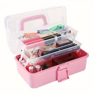 3-Tier Multilayer Storage Multi-Functional Large Capacity Storage Box, Transparent Foldable Organizer with for Nail Art, Stationery, Jewelry, Sewing Tools, Stackable Durable Plastic for Crafts and Home Organization, Multi Grids Organizer