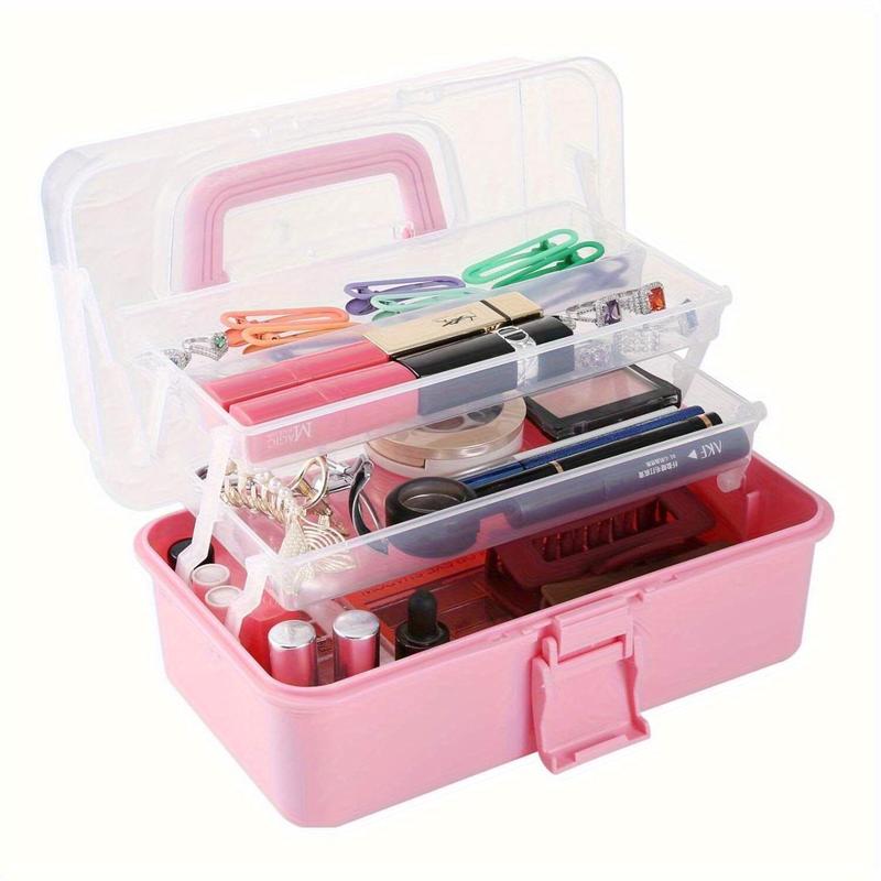 3-Tier Multilayer Storage Multi-Functional Large Capacity Storage Box, Transparent Foldable Organizer with for Nail Art, Stationery, Jewelry, Sewing Tools, Stackable Durable Plastic for Crafts and Home Organization, Multi Grids Organizer