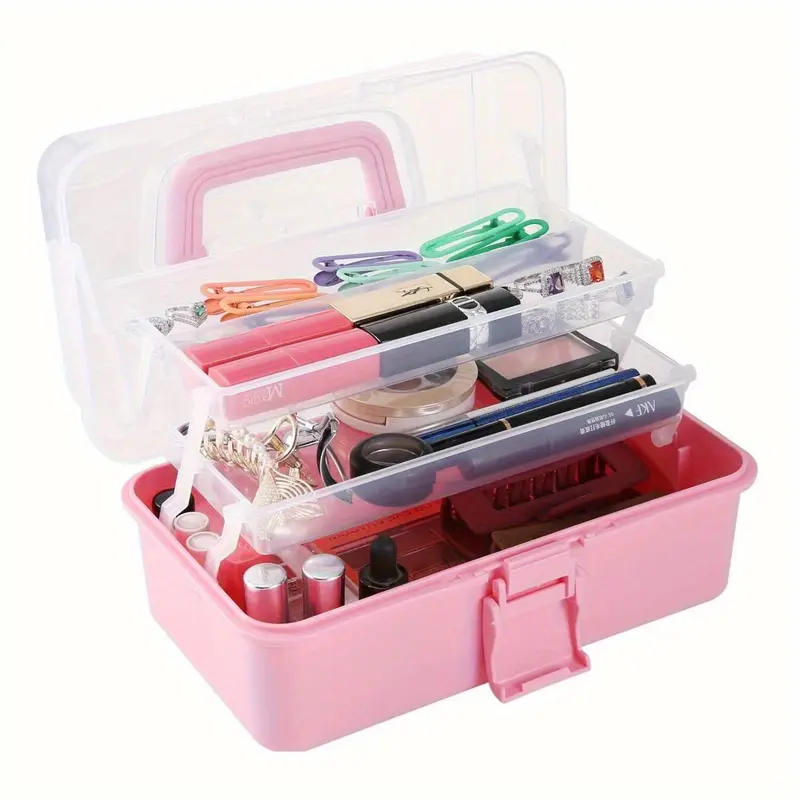 3-Tier Multilayer Storage Multi-Functional Large Capacity Storage Box, Transparent Foldable Organizer with for Nail Art, Stationery, Jewelry, Sewing Tools, Stackable Durable Plastic for Crafts and Home Organization, Multi Grids Organizer