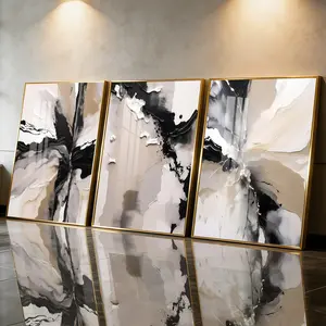 3 Count Aluminum Alloy Frame Canvas， Fashion Poster， Abstract Black And Beige Fluid Art， Modern Living Room Decoration， Light Luxury Family Art， Suitable For Bedroom， Corridor And Office Wall Decor， Gift