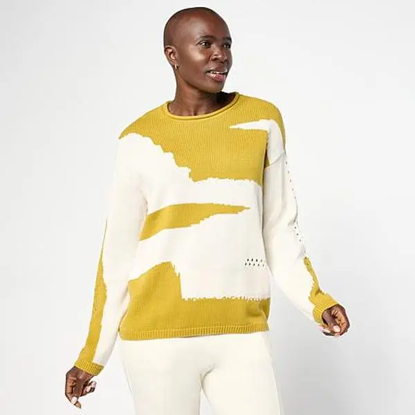 MarlaWynne  WynneCollection Cotton-Blend Intarsia Sweater
