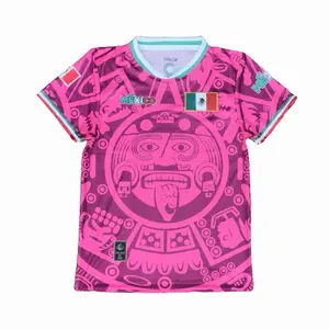 Mexico Hot Pink Jersey Azteca Calendario Slim-Fitting Virgencita Design with Authentic Mexican Flag Details for Cultural Events and Gatherings Football Shirts