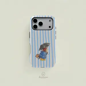 1PC Paddington Bear Illustration, Rugged Shockproof 2in1 Protective Smartphone Case Cover for iPhone 17 16 15 14 13 12 Pro Max，Samsung Galaxy S25 S24 S23 S22 Ultra Series Holiday Gift Minimalist Fashion Case Casing