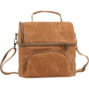 Lunch Box For Men with 2 XL icepacks,Sturdy Waxed Canvas Lunch Bag for Men,Soft adult Cooler Bag for Construction Sites,Work,Picnic and Hiking12-Can(10.5L) 10"x9.5"x7" (Biscuit Yellow)