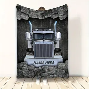 1pc Custom Name Truck Design Flannel Blanket - Soft Hypoallergenic Door Mat