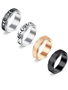 4Pcs Rotatable Anxiety Ring, Anxiety Relief Spinner Ring Fidget Ring for Women & Men, Fashion Jewelry for Party, Daily Decor, Trendy All-match & Exquisite Jewelry for Birthday Gift, Band Rings, Stainless Steel Ring