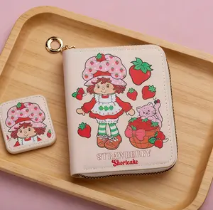 New style short cartoon women's wallet with sticker, strawberry design, cute student coin purse,  children's bag，christmas,christmas gifts,gifts for women,purses,red purse,crossbody bags for women,purses and bags women