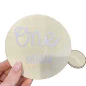 Wooden Milestone Marker - One Month Design with "ONE MONTH" Text, Circular Shape, and Simple Cursive Lettering