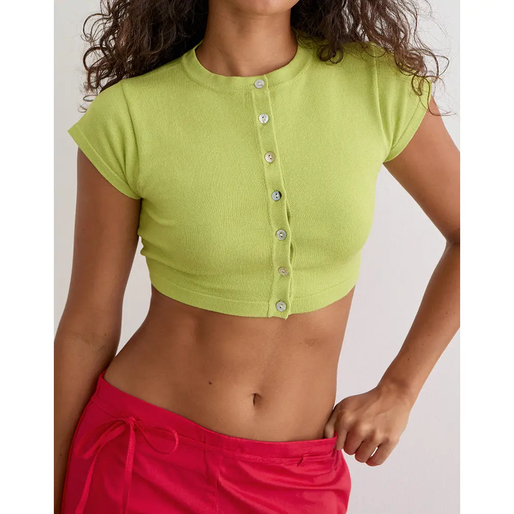 Baniah Cropped Cardigan in Flat Knit Lily Green