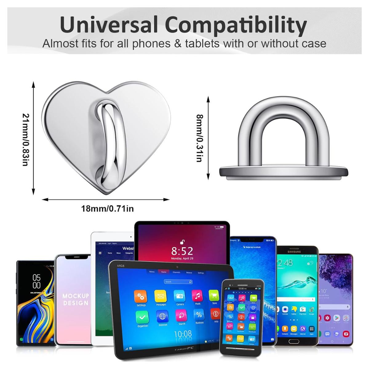 8PCS Phone Finger Ring Holder Set Adhesive Metal Grip Loop Stand Heart Charm Phone Accessories