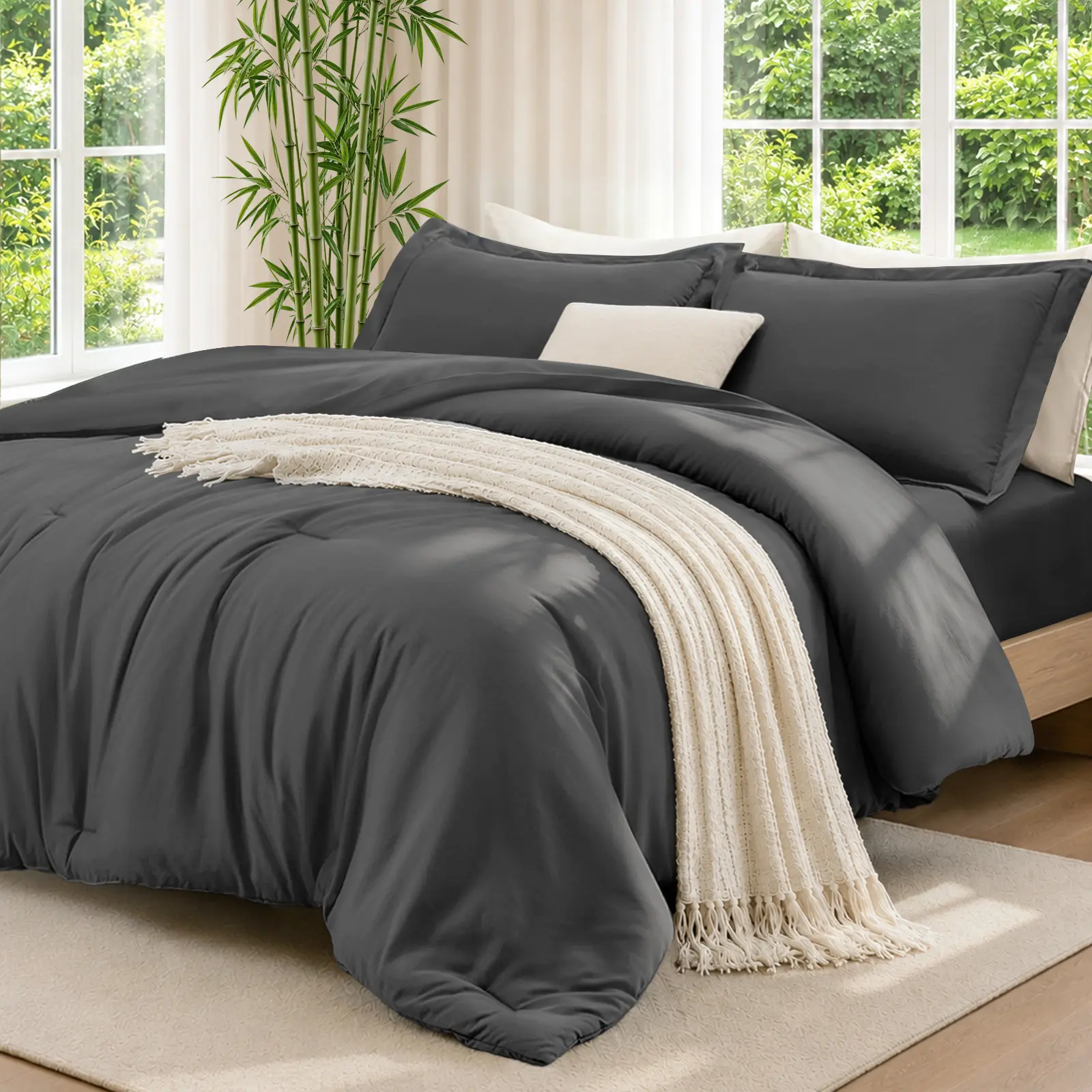 LULLUX All-Season Bamboo Fiber Comforter Set 3-Piece – Ultra Soft & Lightweight Warm Bedding, 1 Fluffy Comforter & 2 Pillowcases
