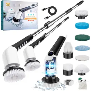 Upgraded Electric Spin Scrubber, 8 in 1 Cordless Shower Bathroom Brush with 8 Replaceable Cleaning Drill Heads, Power Max 420RPM, 55" Adjustable Extension Handle, Household Tool for Tile Tub