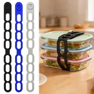 Reusable Silicone Lid Elastic Strap Set, Kitchen Accessories, Adjustable Buckle Fastener for Lunch Boxes, Bowls, Ceramic Jars, Universal Fit