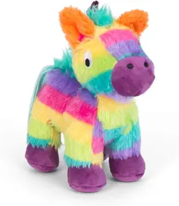 Barkbox Full O' Fluff Piñata Squeaky Dog Toys - Plush Rainbow Zebra Chew Toy for Small Dogs with Squeaking Feature