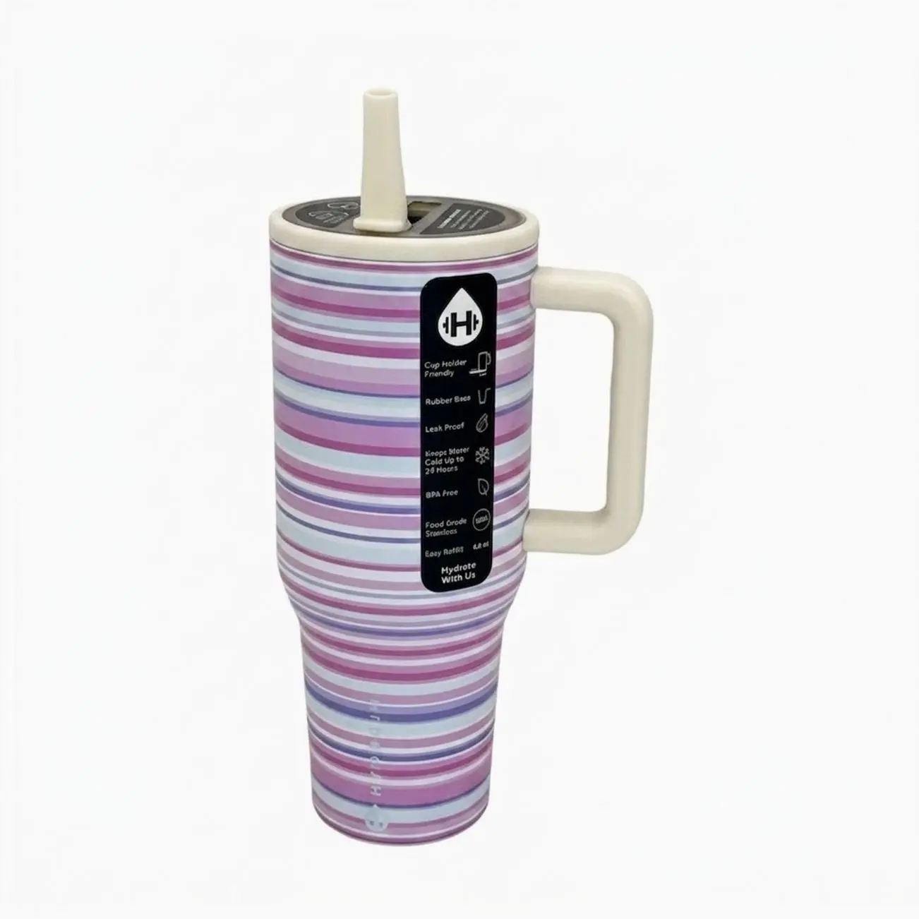HydroJug 40oz Insulated Stainless Steel Flask with Handle & Straw Lid, Pink Horizon Striped Vacuum Drinkware, 24H Cold Retention, Leakproof Car-Holder Friendly Tumbler for Gym & Daily Hydration, Flasks, Insulation beverage ronaldo fan big capacity