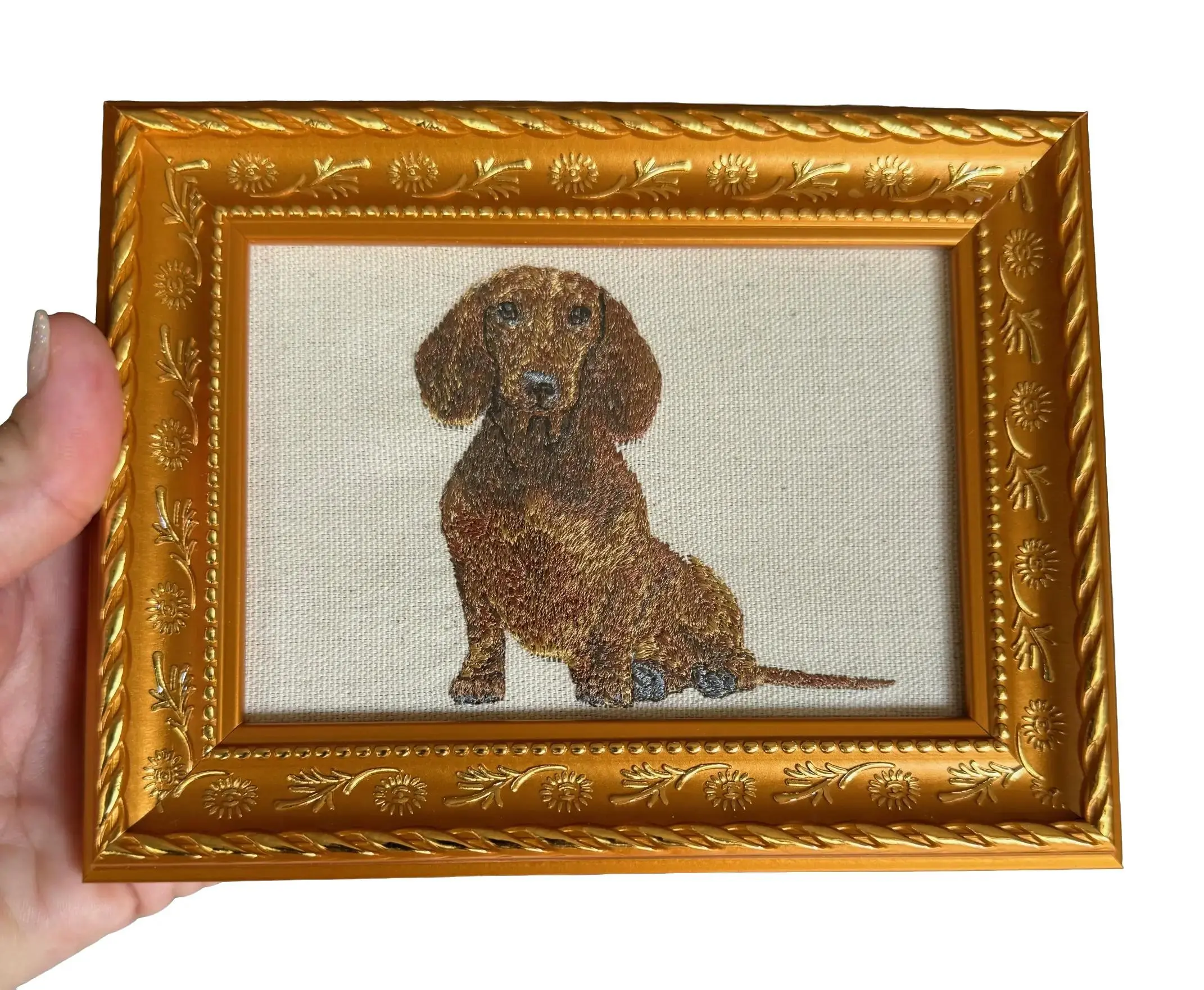 Dachshund Machine-Embroidered Framed Plaque, Unique Canine Charm Tabletop Decoration for Home-Office, Other Dog Breeds & Designs Available