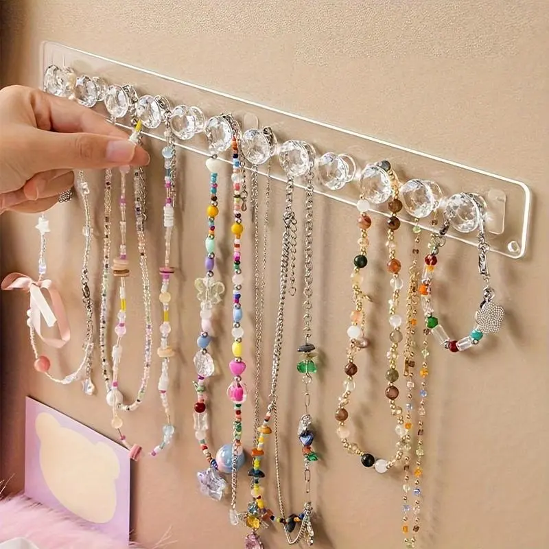 1pc Fashion Acrylic Necklace Hanger with 12 Diamond-Shaped Hooks Hanging Stylish Organizer Wall-Mounted Jewelry Organizer Organization Accessory Perfect Gift for Girls