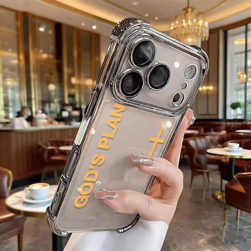 Unique GOD'S PLAN Patterns Electroplated Phone Case With Four-Corner Airbag Electroplated Featuring A High-Transparent Tpu Back With Reinforced Shock-Absorbent Airbags And Shiny Electroplated Frame For iphone 17 16 15 14 13 12 11 SAMSUNG S25 24 23 22