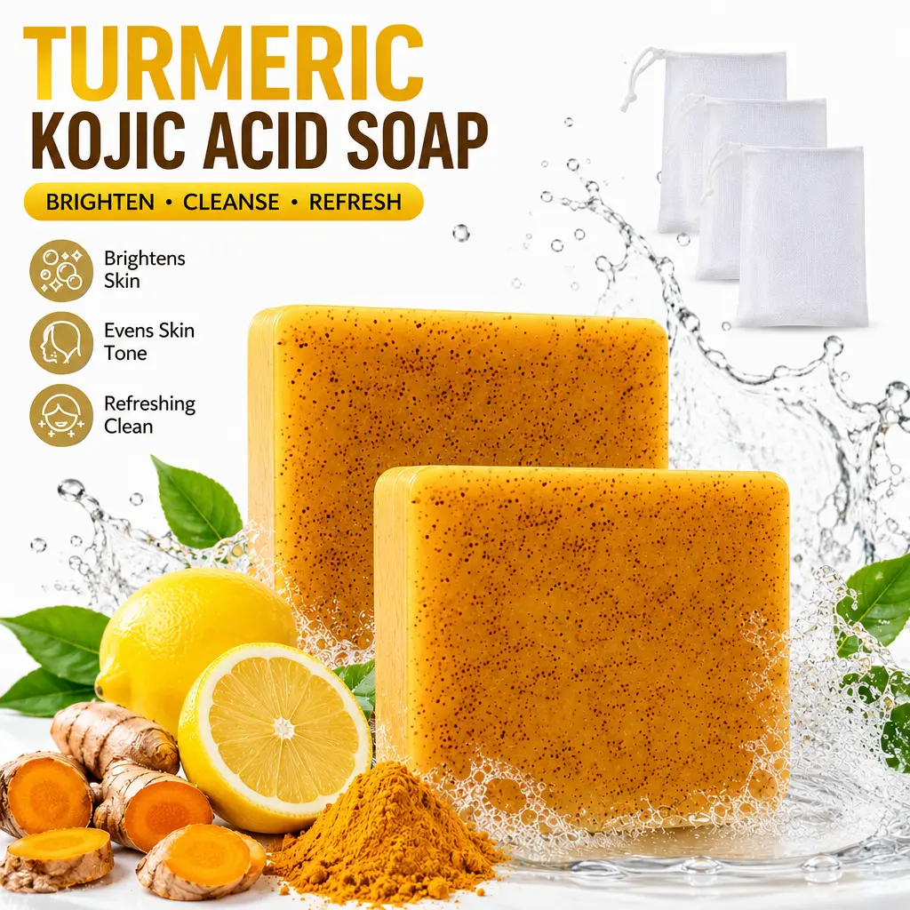 2 PCS Turmeric Kojic Acid Cleansing Soap, Natural Face & Body Cleanser, Gentle Daily Skin Care Bar for Even Skin Tone, Suitable for All Skin Types Facial Wash Facial Wash
