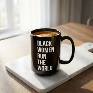 Black Women Run the World Mug | 15oz Black Ceramic Coffee Cup