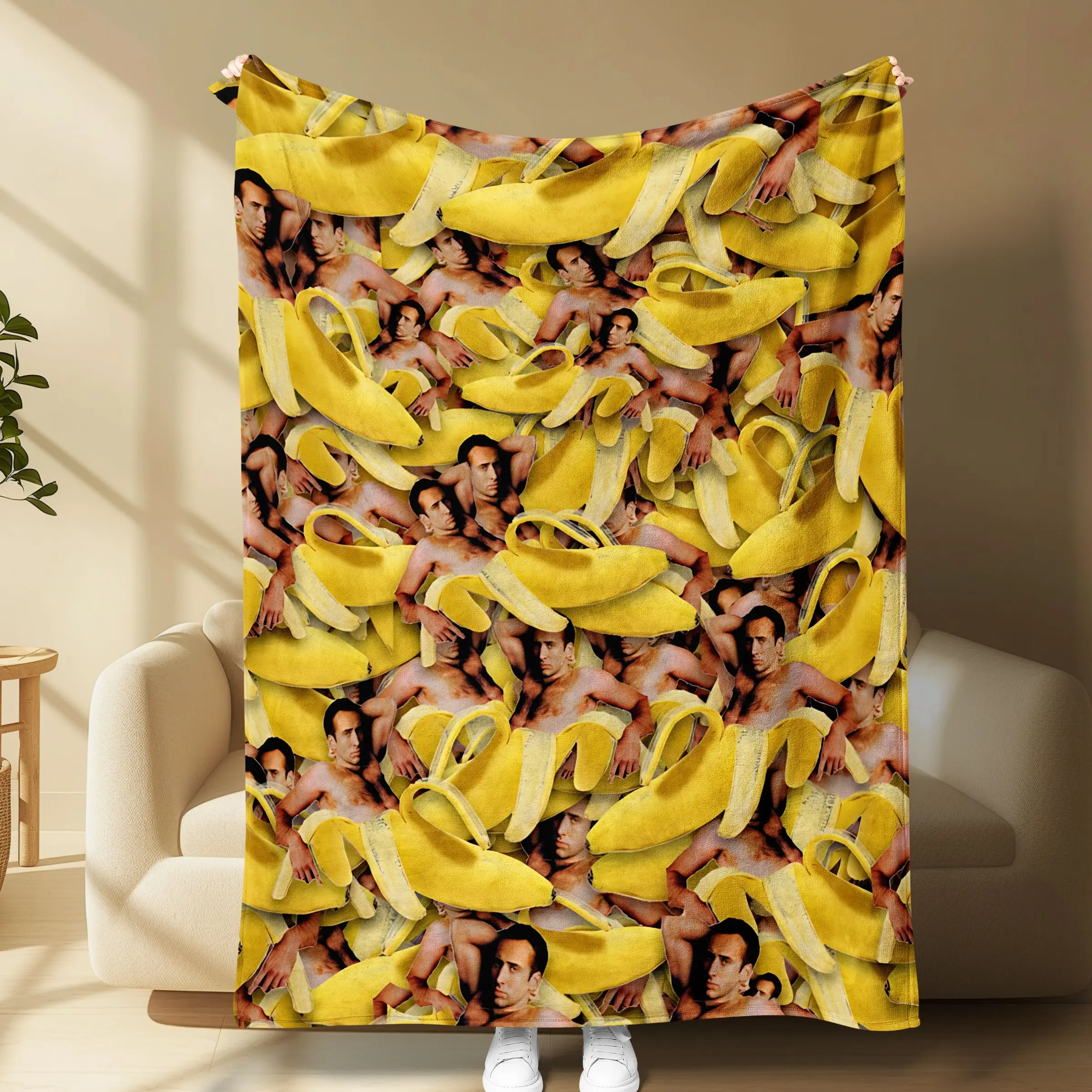 Funny Banana Meme Throw Blanket, All-Over Banana Print Fleece Blanket, Super Soft Cozy Couch & Bed Blanket, Adult Humor Home Decor Gift, Cozy Throw Blankets