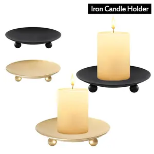 1pc Iron Candle Holder, Vintage Pillar Metal Plate For Wedding Party Festival Candlestick Holder, Art Gift, Home Wedding Party Table Decoration, Vintage Candle Stand