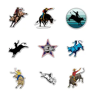 Professional Bull Riders Sticker Pack 9 PCS Vinyl, Sport Car Wall Kid Phone Book Stickers, Funny Sticker Decal Decor