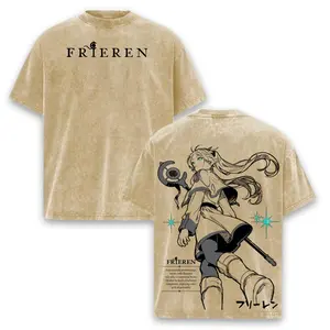 Frieren: Beyond Journey’s End T-Shirt – Vintage Washed Frieren Elf Mage Anime Graphic Tee, Fantasy Adventure Manga Print, Oversized Soft Cotton Streetwear Unisex Casual Apparel for Anime Fans